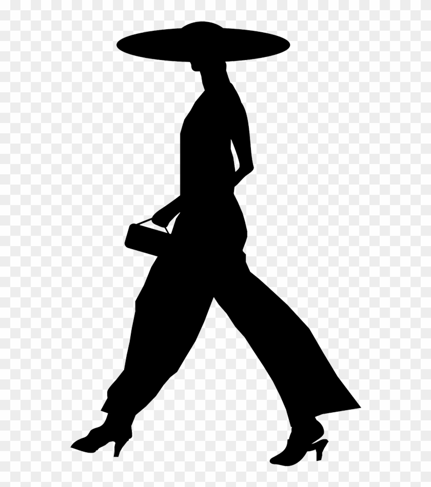 Woman With Large Hat Silhouette - Silhouette Of A Woman Walking #1052626