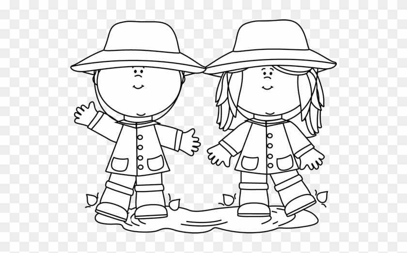 Black And White Kids Playing In A Rain Puddle - Puddle Clip Art Black And White #1052682