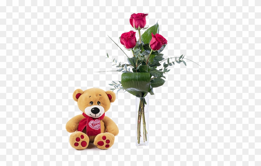 Teddy And 3 Red Roses - Rosas Para El Dia De La Madre #1052693