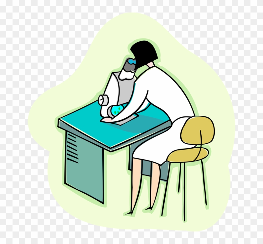 Vector Illustration Of Laboratory Technician At Desk - Sitting #1052970