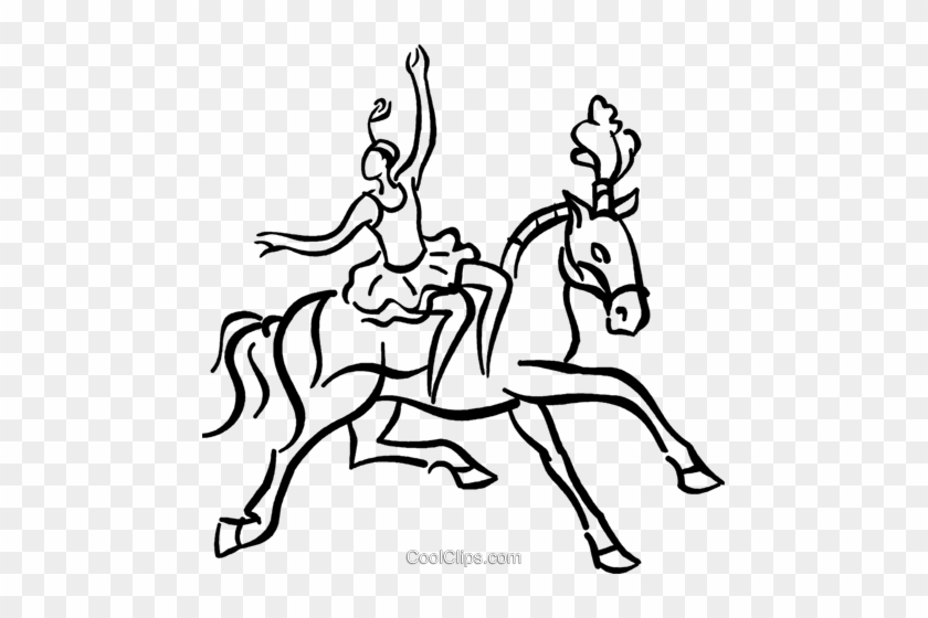 Woman On A Horse, Circus Act Royalty Free Vector Clip - Line Art #1053110