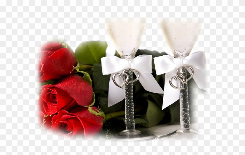 Tubes Saint Valentin Tasse Chocolat Ruban Champagne - Valentines Day Roses With Wine Glasses #1053151