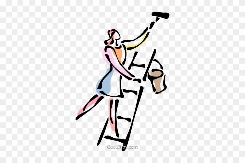 Woman On A Ladder Painting Royalty Free Vector Clip - Woman On A Ladder Painting Royalty Free Vector Clip #1053154