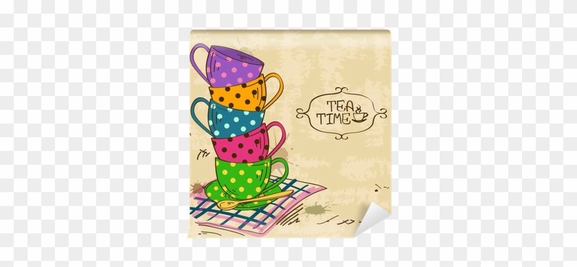 Illustration With Stack Of Tea Cups Wall Mural • Pixers® - Tea Party Coloring Book By Speedy Publishing Llc 9781633838406 #1053368
