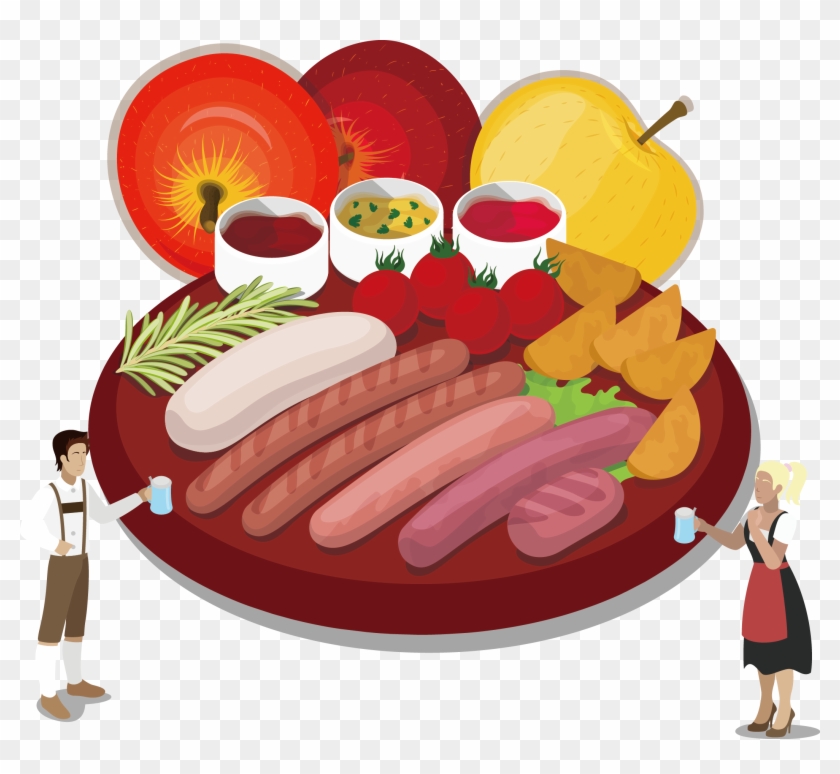 Sausage Oktoberfest German Cuisine Barbecue - Almuerzo Vector #1053487