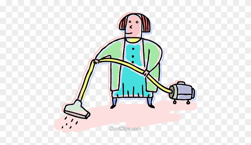 Woman Vacuuming Her Carpets Royalty Free Vector Clip - Chores At Home #1053650