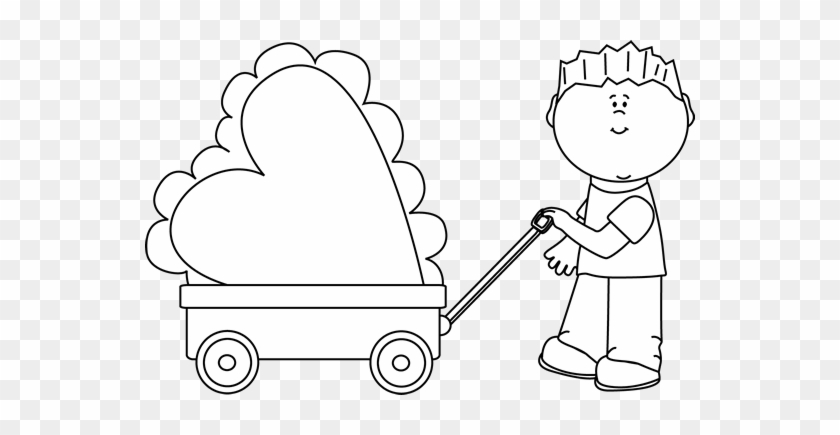 Black And White Boy Pulling Valentine In A Wagon - Clip Art #1054019