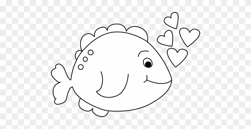 Fish Black And White Cute Black And White Valentine'day - Cute Fish Clip Art Black And White #1054023