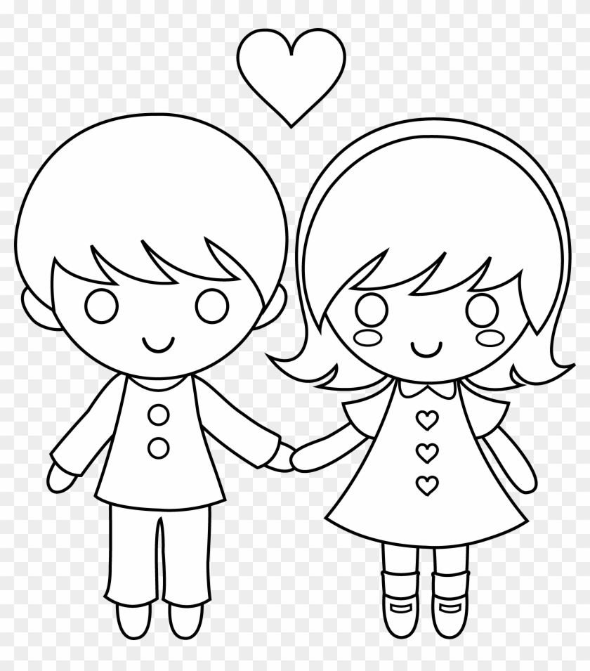 Valentine's Day Clipart Love Child - Draw A Little Boy And Girl Holding Hands #1054042