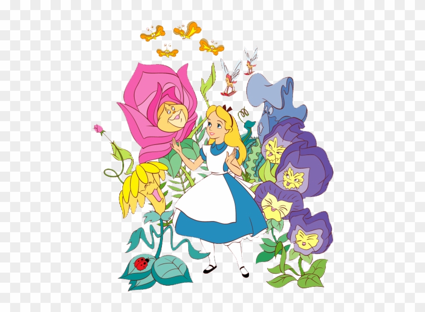 Alice In Wonderland In The Flower Patch - Alice In Wonderland Flowers Transparent #1054596