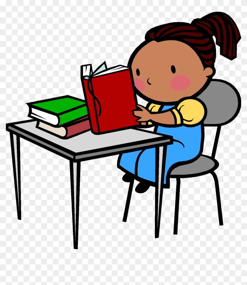 Student At Desk Clipart - Student Reading At Desk #1055053