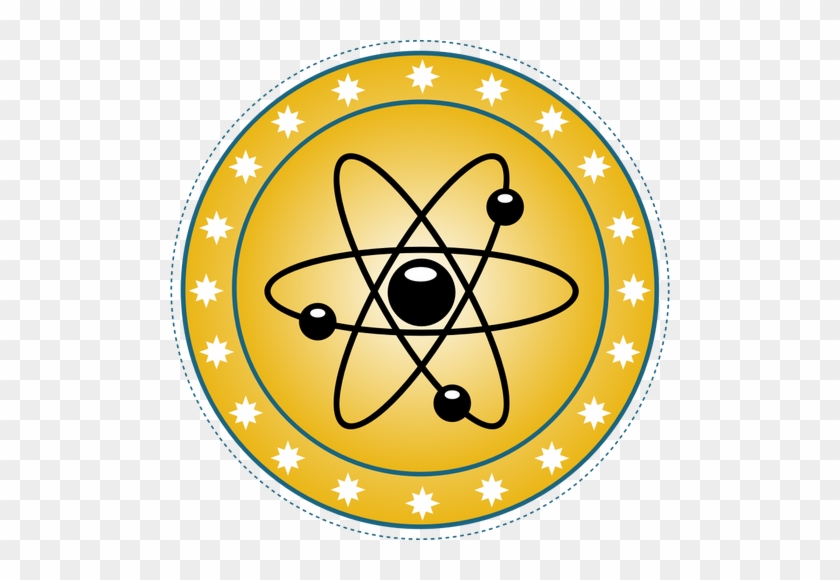 Vector Drawing Of Atomic Badge Set In Gold - Golden Atom Round Ornament #1055523
