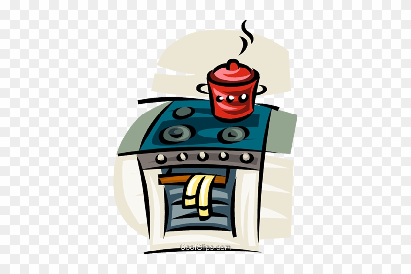 Pot Simmering On A Stove Royalty Free Vector Clip Art - Fogão Clipart #1056002