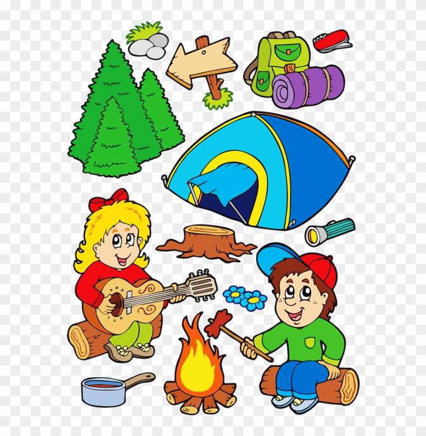 Colorful Summer Camping Illustrations Made Out Of Various - Cartoon Camping #1057003