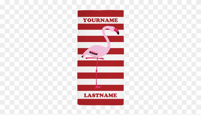 Red White Stripes Pattern Flamingo Mon Beach Towel - Custom Monogram Flamingo Black White Stripes Beach #1057385