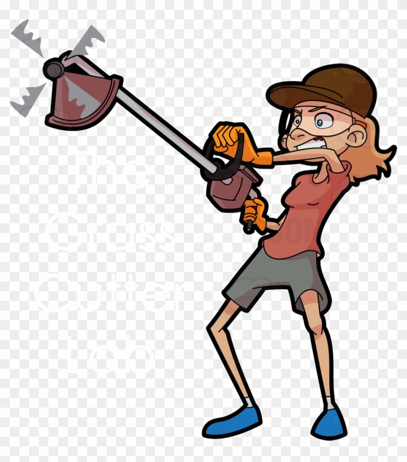 Grass Cutter Lab - Cartoon Woman Mowing Lawn #1057863