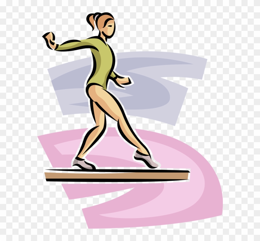 Vector Illustration Of Gymnast Performs On Balance - Clip Art #1058129