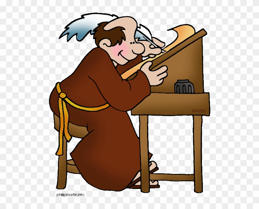 Clipart Of A Woodcut Monk Scribe Writing In Black And - Philip Martin Middle Ages #1058575