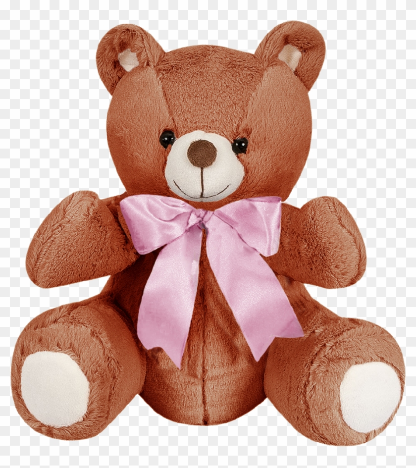 Especificações - Ursa Pelúcia Importada Pequena Marrom Laço Rosa #1058612