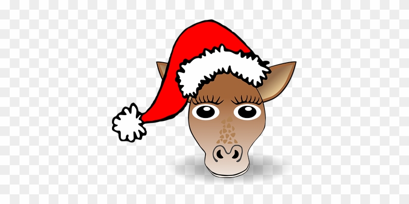 Horse, Mule, Pony, Animal, Christmas - Santa Hat Clipart #1058848