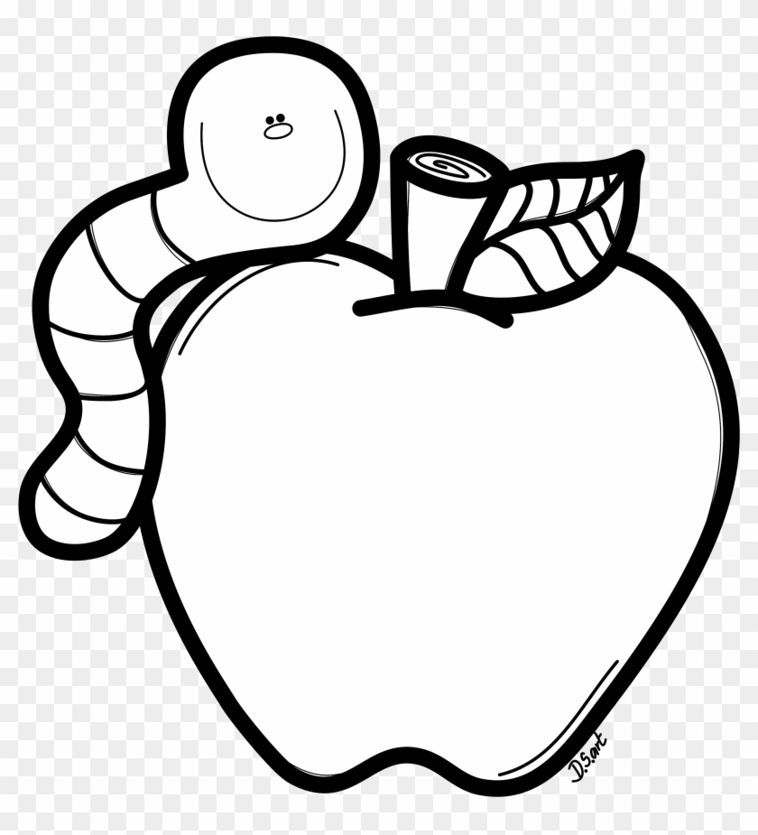 Black And White Coloring Page Of Apple And Worm - Black And White Coloring Page Of Apple And Worm #1059204