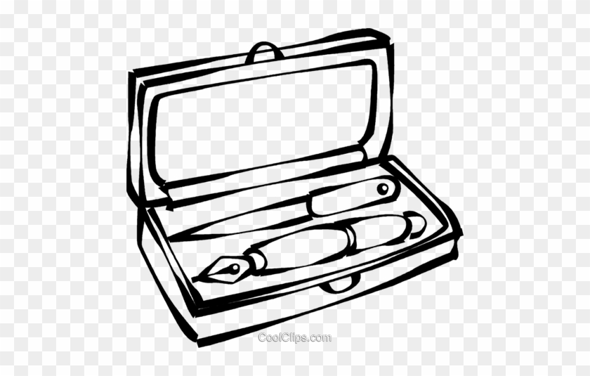 Fountain Pen Set In A Box Royalty Free Vector Clip - Line Art #1060422