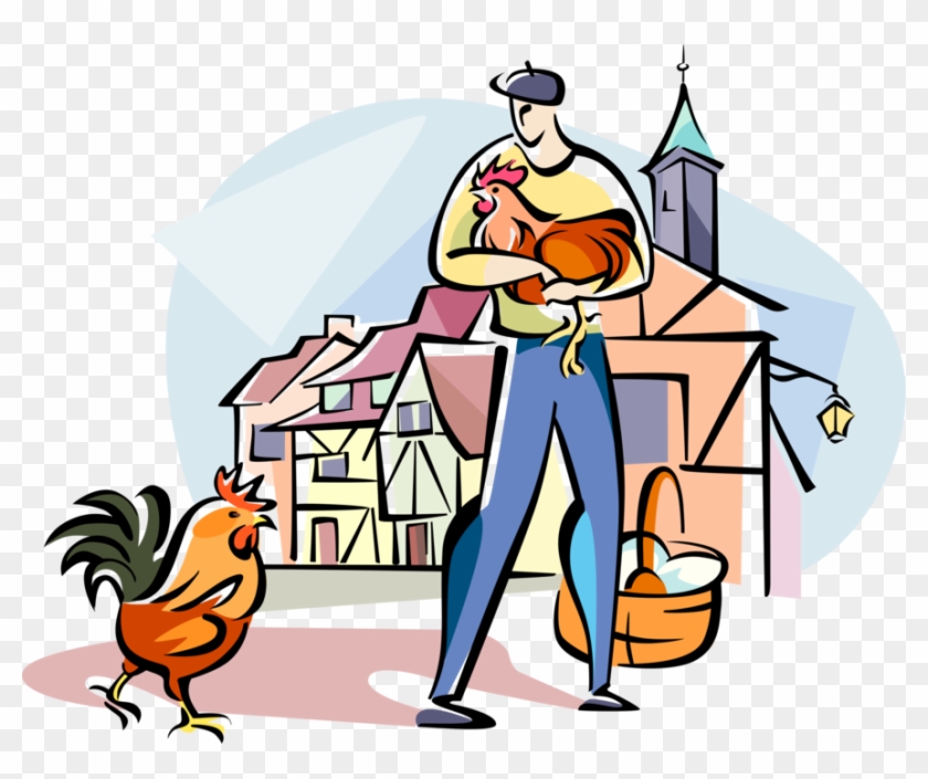 Vector Illustration Of French Farmer With Cockerel - Clip Art #1061560