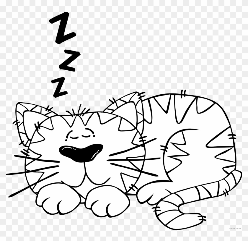 Cartoon Cat Animal Free Black White Clipart Images - Sleeping Cartoon Black And White #182448