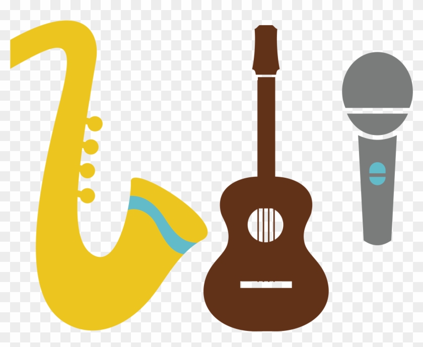 Acoustic Guitar Microphone Clip Art - Saxophone And Guitar #182816