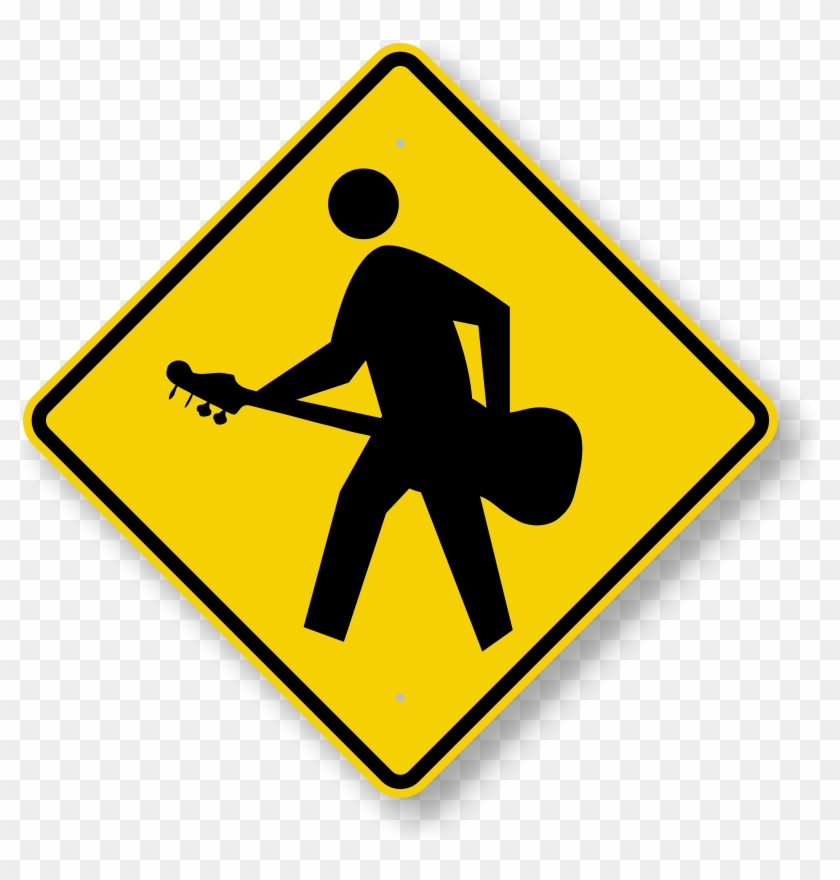 Guitar Player Crossing Sign - Winding Road Ahead Sign #182966