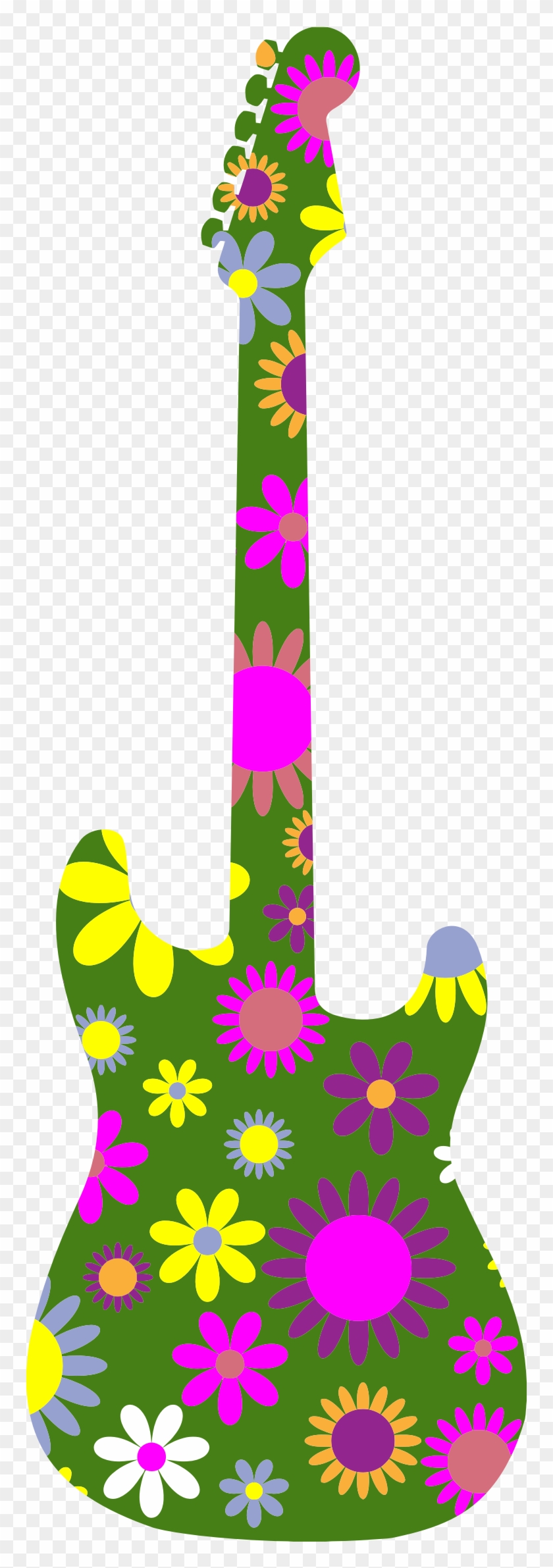 Floral Guitar - Silueta De Guitarra Colores Png #183223