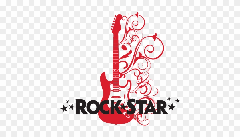 Rock Star With Embellished Guitar Wall Decal - Rock Star Decal #183286