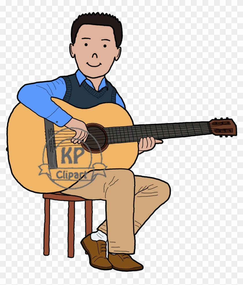 Then Began Drawing The Guitar - Boy Playing Guitar Drawing In Colors #183440