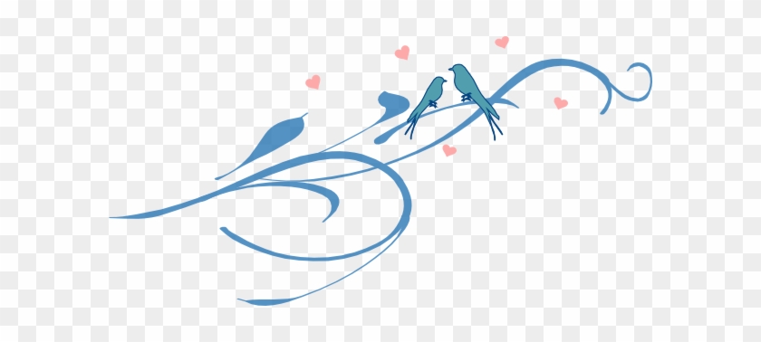 Blue Love Birds On A Branch Svg Clip Arts 600 X 298 - Swirl Clip Art #184088