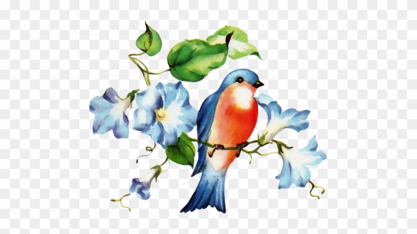 Art Flowers - Vintage Blue Bird Art #184323