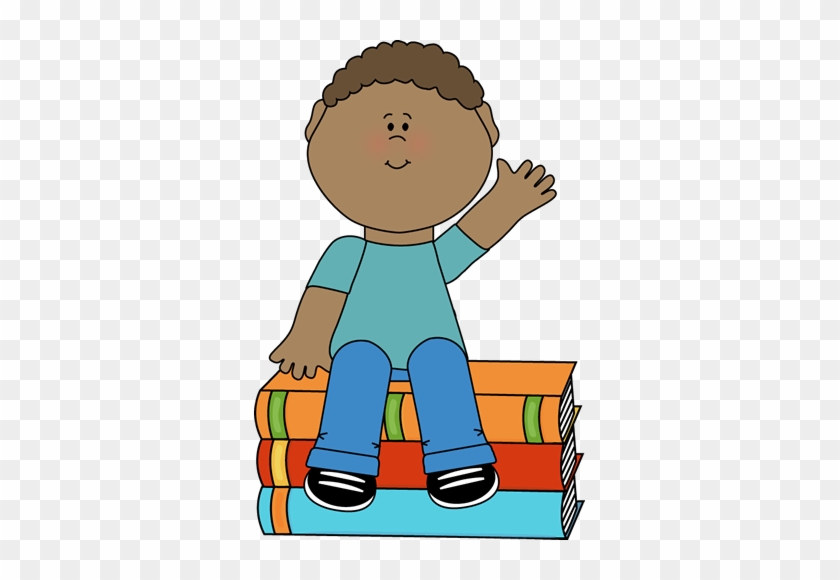 Boy Sitting On Books And Waving Clip Art - Child Waving Clipart #184887