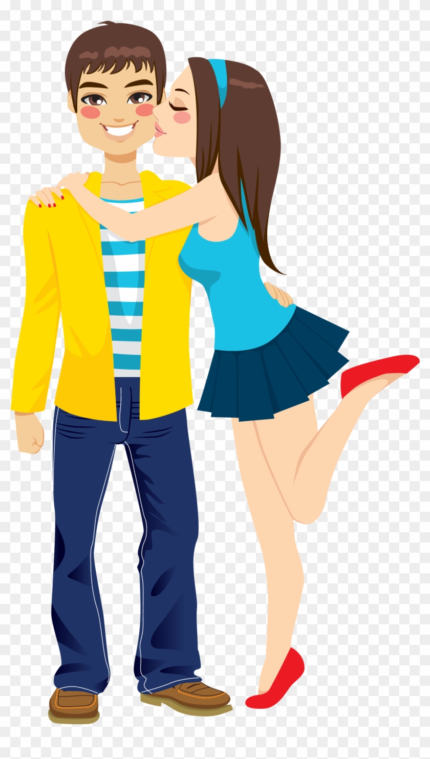 Girlfriend Boyfriend Kiss Romance Clip Art - Girlfriend Hugging Boyfriend Cartoon #1065166