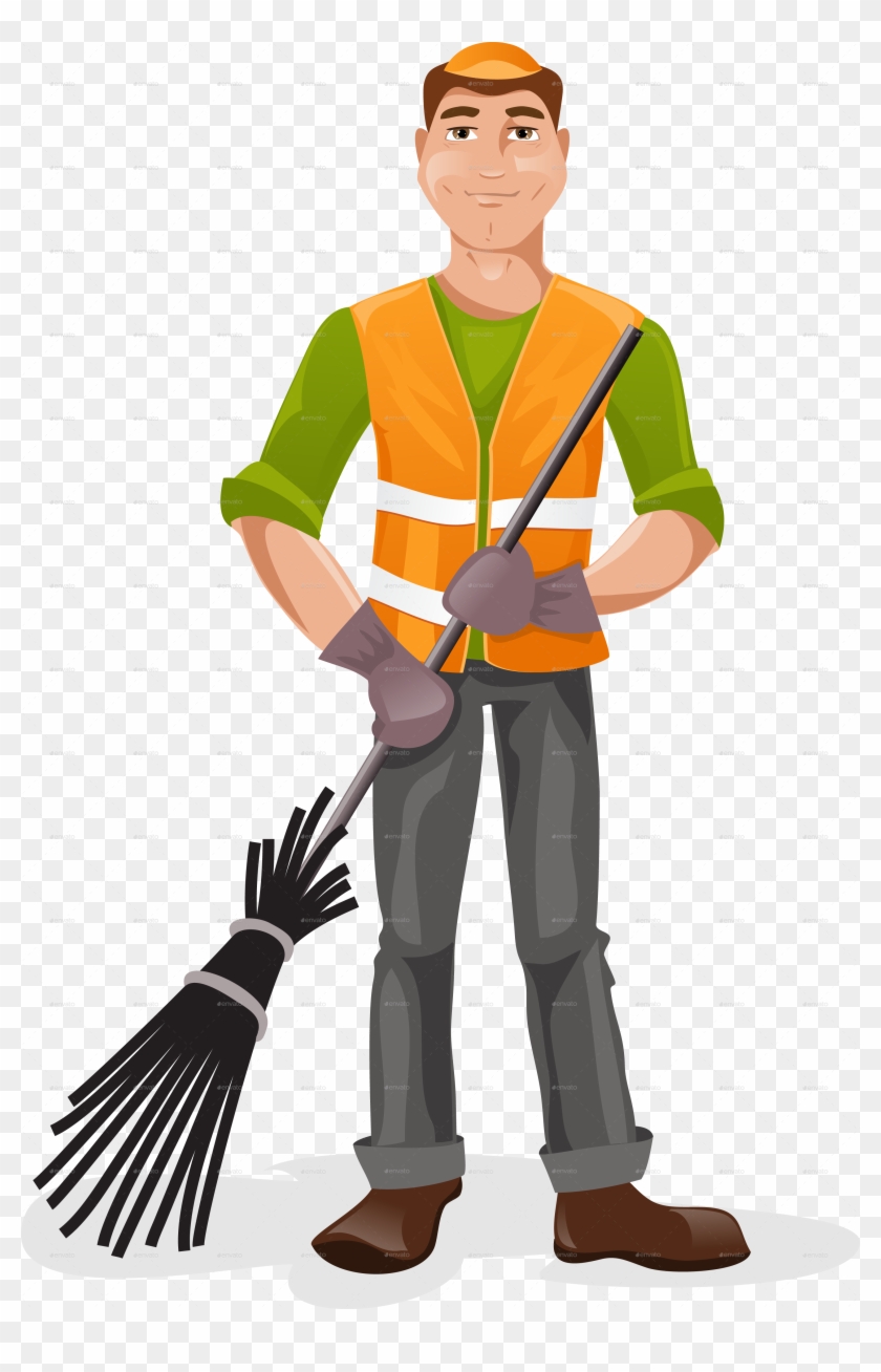 Janitor With A Broom By Artbesouro - Vector Graphics #1067459