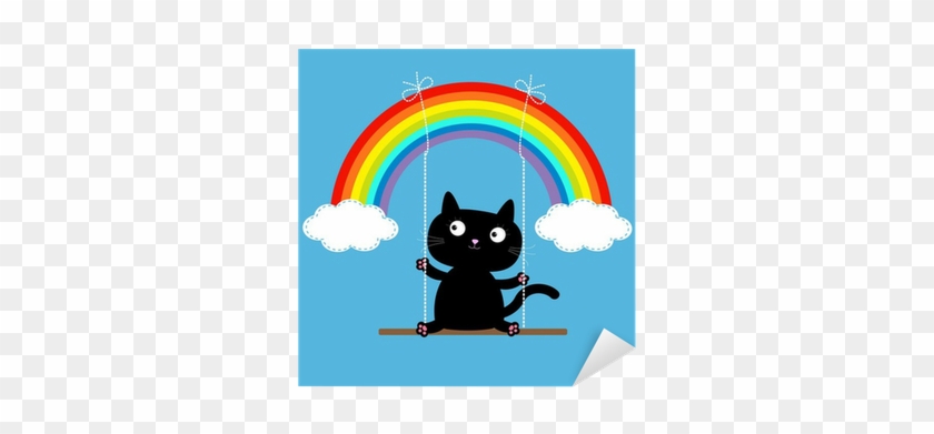 Rainbow Two Clouds In The Sky And Cat On Swing - Arcoiris Y Columpio #1067664