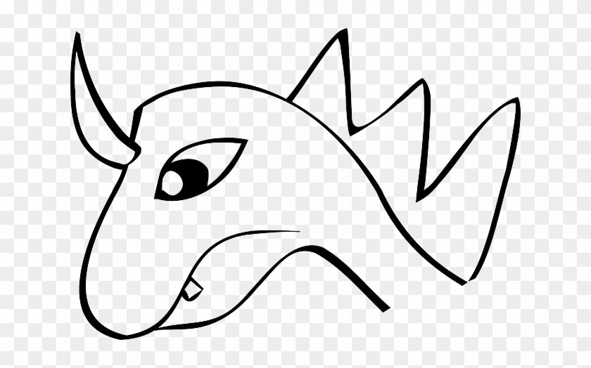 Outline Dragon, Lizard, Animal, Head, Horn, Simple, - Easy Dragon Head Drawing #1068176