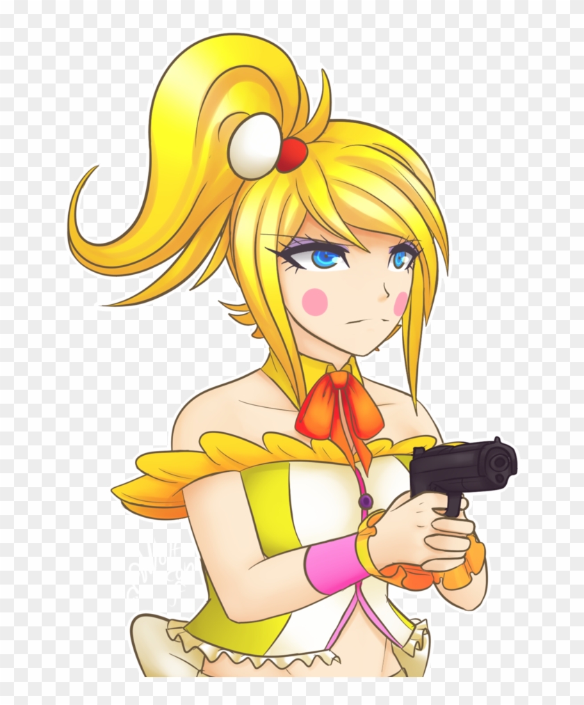 Toy Chica With A Gun By Wolf Con F - Fnaf Toy Chica Human #1068772