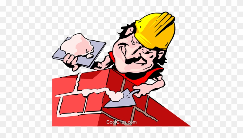 Cartoon Bricklayer Royalty Free Vector Clip Art Illustration - Clip Art Of Man With Doing Masonry Work #1069195