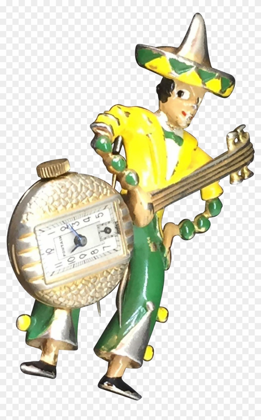 Vintage 40's Amazing Enamel Wind Up Watch Mexican With - Figurine #1069655