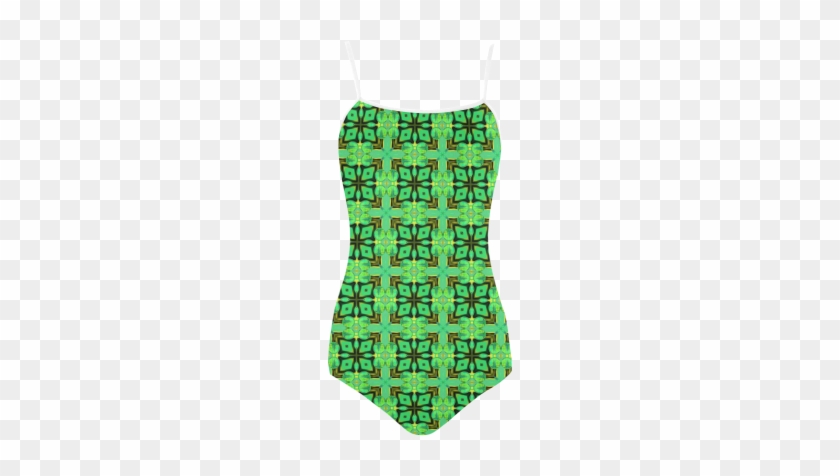 Green Gold Moroccan Lattice Diamonds Quilt Strap Swimsuit - Maillot #1071405