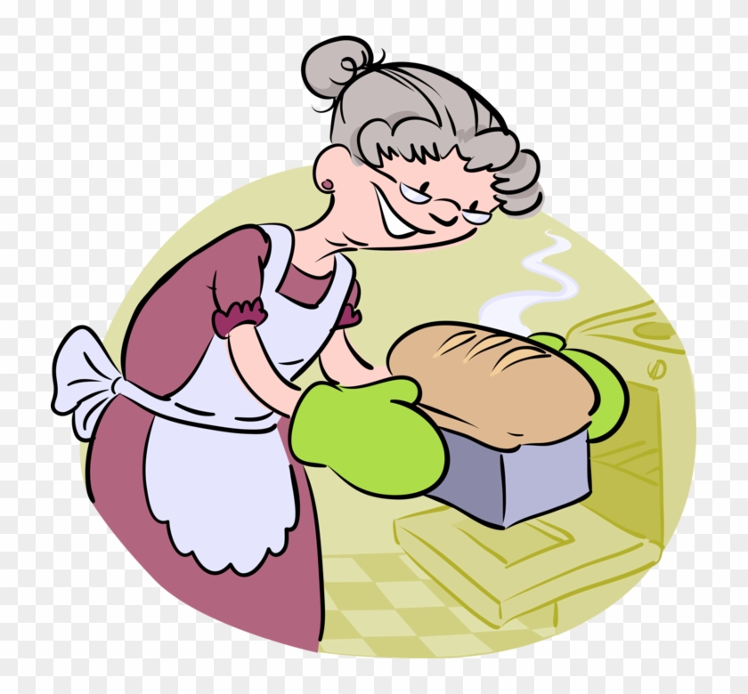 Vector Illustration Of Grandmother Baker Removes Fresh - Bake Bread Clipart #1071549