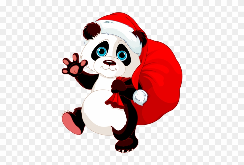 Панда С Мешком Подарков Клипарт Новогодний - Christmas Clip Art Panda #1071579