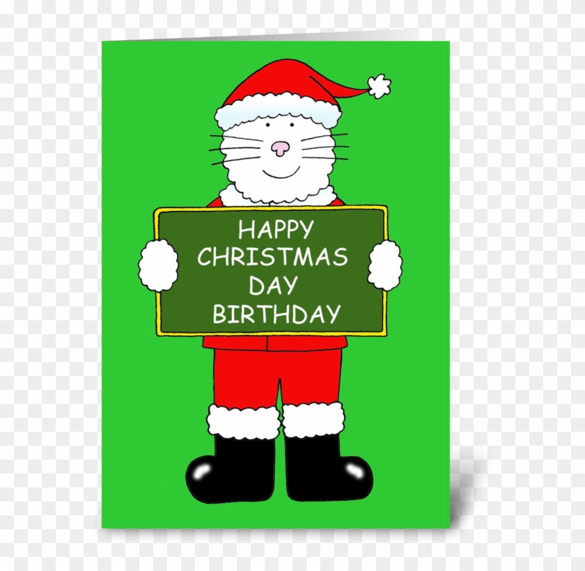 Happy Christmas Day Birthday Greeting Card - Cat In Santa Hat Happy Xmas Cousin. Card #1071721