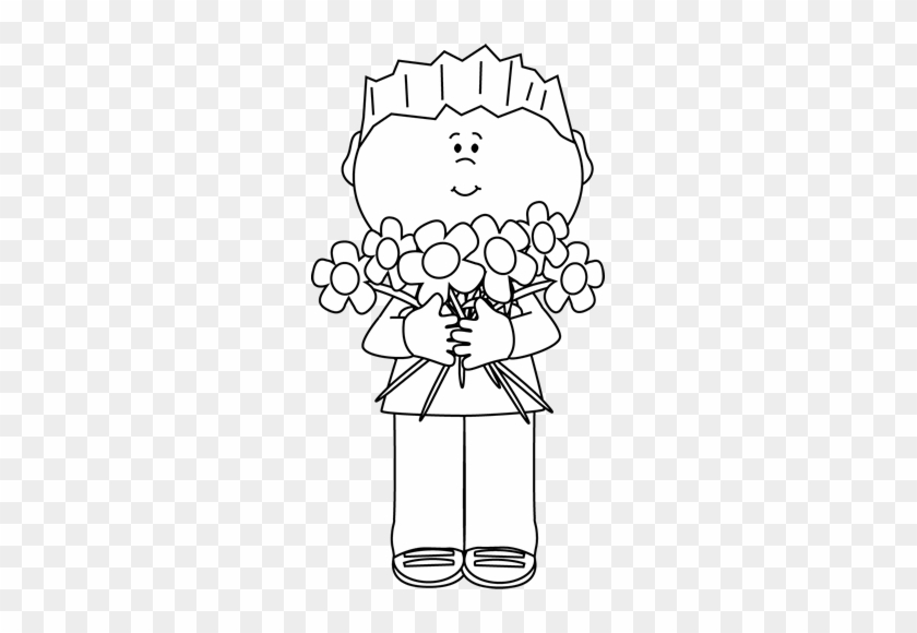 Black And White Boy Holding A Bunch Of Flowers - Happy Mother Day Black And White #1072176