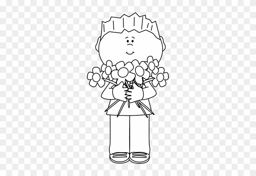 Black And White Boy Holding A Bunch Of Flowers - Happy Mother Day Black And White #1072176