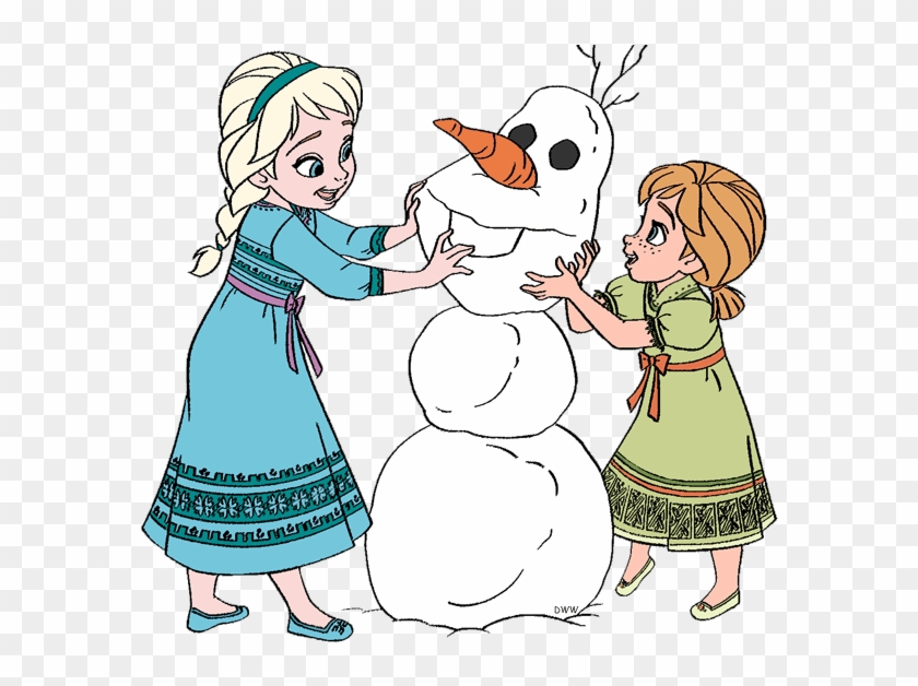 Young Anna And Elsa Building A Snowman Clipart - Young Elsa And Anna #1072254